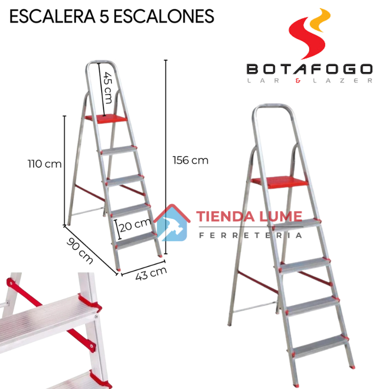 Escalera Aluminio 5 Escalones  120 KG Botafogo