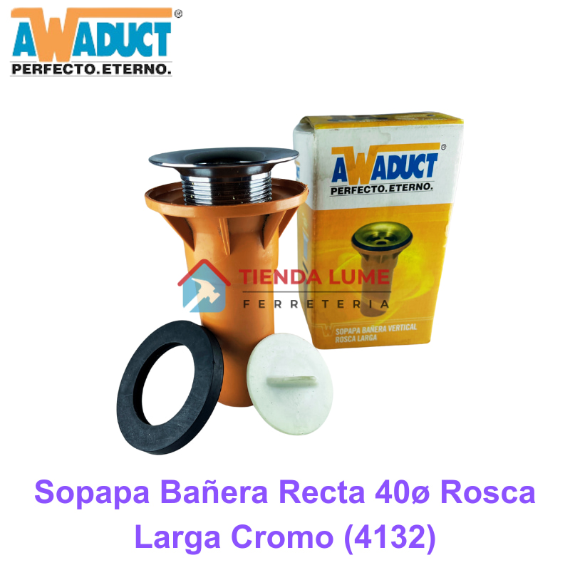 Sopapa Bañera Recta 40mm Rosca Larga (4132) Cromo Awaduct