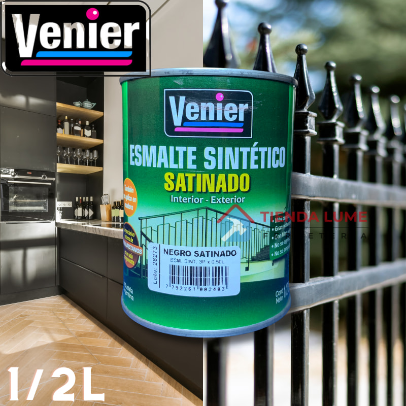 Venier Esmalte Sintetico Int Ext Negro Satinado x 1/2L