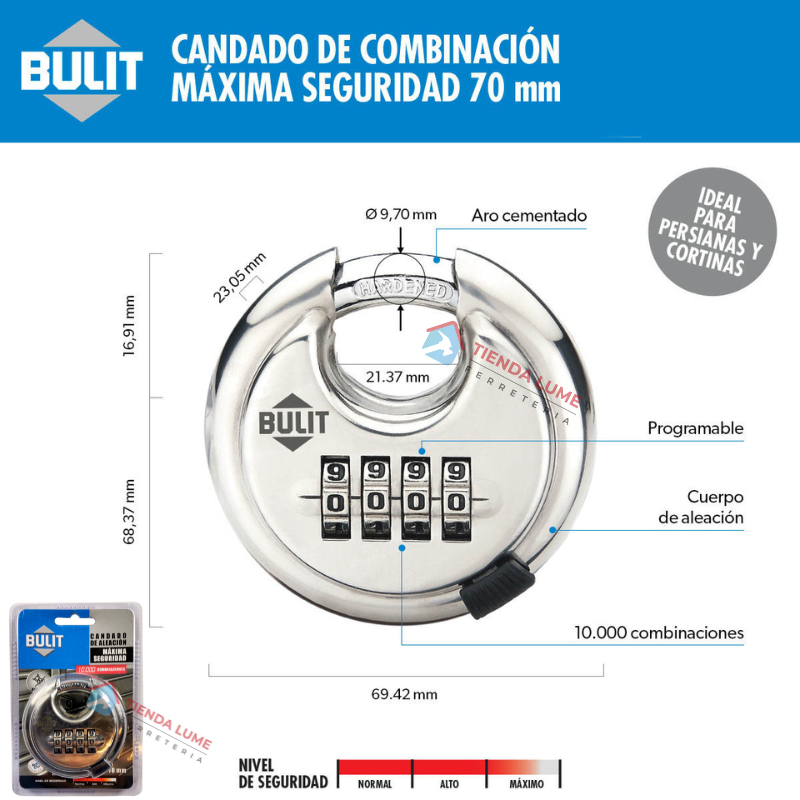 Candado Aleación 10.000 Combinación 70mm Bulit