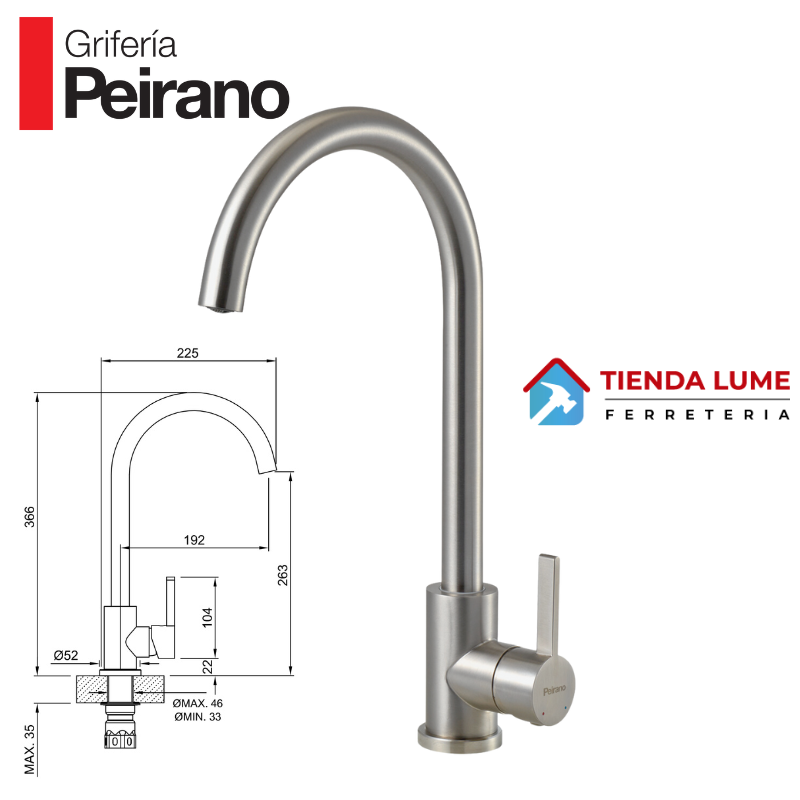 Steel Canilla Monocomando Cocina 20-205 Peirano